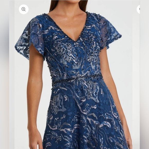 Mac Duggal Embellished Illusion Butterfly Sleeve A-Line Gown SZ 16 NWT - Picture 3 of 15